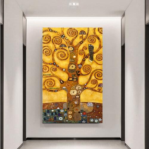 Klimt Classical Canvas Paintings Tree of Life Poster Abstract Orange Canvas Wall Pictures Modern Art for Living Room Home Decor