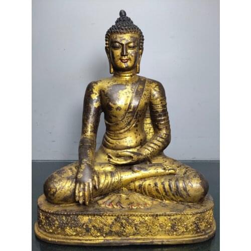 11"Chinese temple collection Old Bronze Lacquer Cinnabar Shakyamuni Buddha Medicine Buddha Sitting Buddha Enshrine the Buddha