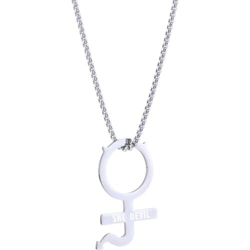 667E Stainless Steel Internet Girl She Devil Female Symbol Gothic Streetwear Pendant Necklace Earrrings Women Jewerly Set