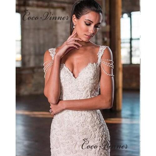 Lace Appliques Mermaid Wedding Dress 2021 New Europe Quality Wedding Gown Pearls Beading Sexy Backless Bride Dress W0676