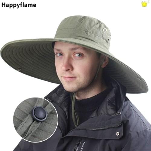 New 16CM Big Wide Brim Summer Fisherman Hat Fashion Solid Sombreros De Outdoor Hiking Beach Hats Mesh Breathable Anti UV Sun Hat