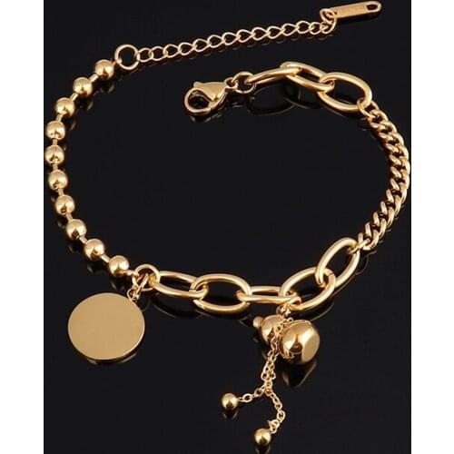 Fashion Gourd Pendant Bracelet Thick Chain Bracelet for Women Coin Charm Bracelet Bangle Stainless Steel Bracelet Jewelry