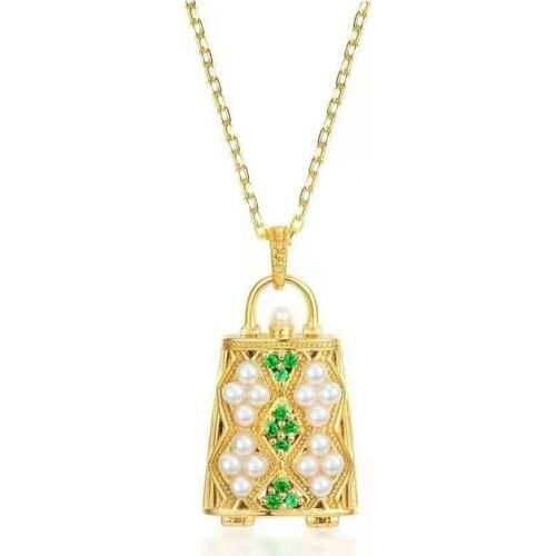 Fashion Personality Electroplated Gold Can Be Opened Flower Basket Set With Crystal And Pearl Necklace