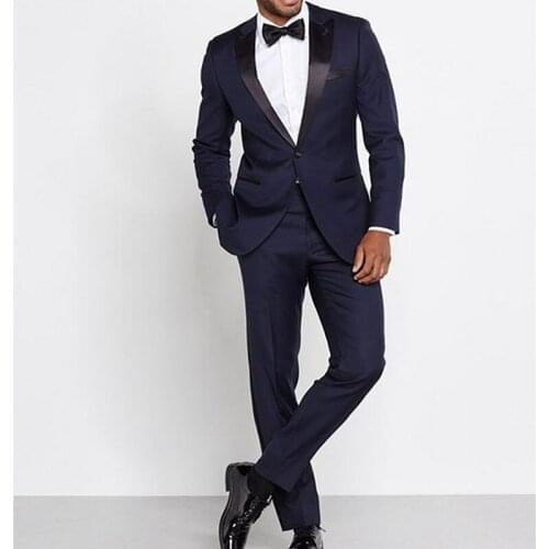 2021 Custom Made Formal Party Suit Groomsmen Navy Blue Jacquard Groom Suits With Pants Tuxedo Shawl Lapel Wedding Suits For Men