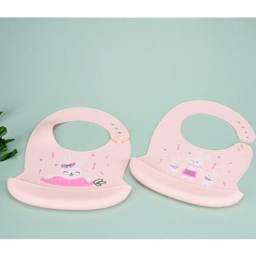 N84E Baby Cartoon Rabbit Bibs Waterproof Food Grade Silicone Feeding Food Catcher with Pocket Newborn Infants Adjustable Apron