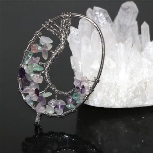 Charms Natural Stone Irregular Gravel Fluorite Oval Pendant 36*55mm Silver-color Handmade Delicate Accessories Jewelry B3035