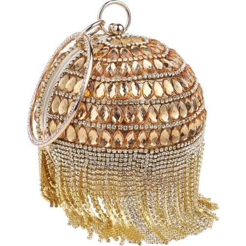 2018 New Circular Women Clutch Tassel Rhinestones Evening Bags Acrylic Beaded Chain Shoulder Purse Evening Bag For Party Wedding