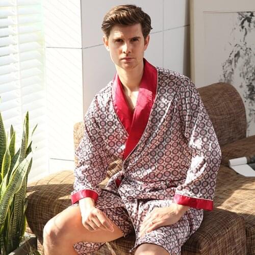 Plus Size 5xl Men Robe With Shorts 2Pcs Silk Kimono Men Silk Satin Robe Home Clothes Home Bathrobe Sexy Hombre Robe Male Summer