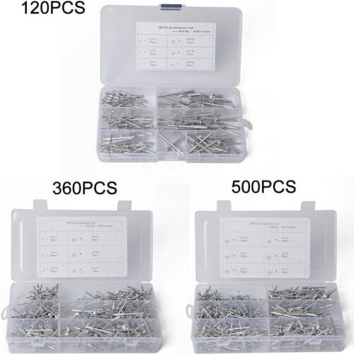 New Style Aluminum Pop Blind Rivet 120 360 500 Boxed Optional All-aluminum Blind Rivets Set Car Accessories