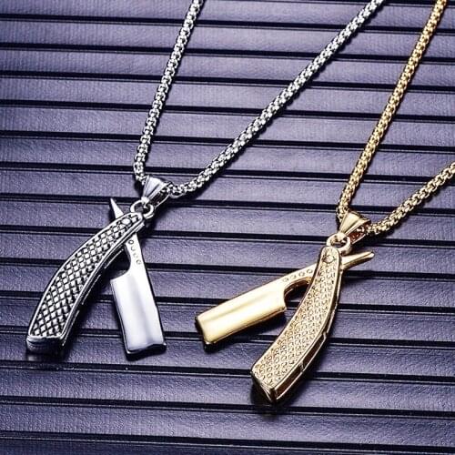 New Style Retro Haircut Razor Shape Pendant Necklace Mens Necklace Fashion Metal Sliding Metal Necklace Accessories Jewelry