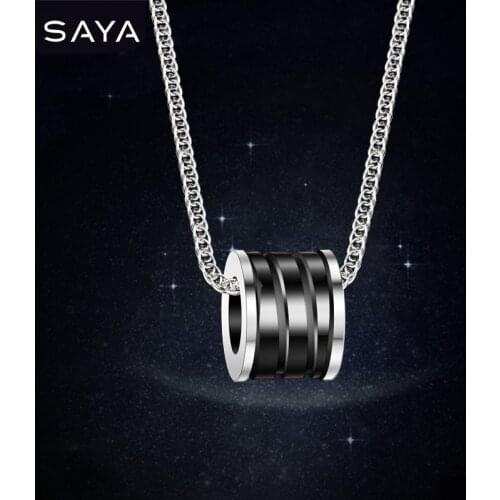Necklace for Men, Personality Sweater Chain Hhip Hop Pendant Clavicle Chain Black and White Ceramic Pendant, Free Shipping