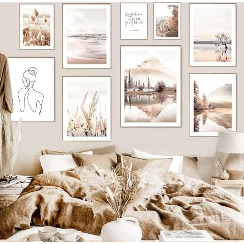 Beach Line Girl Reed Mountain Lake Forest Wall Art Canvas Painting Nordic Posters And Prints Wall Pictures For Living Room Decor