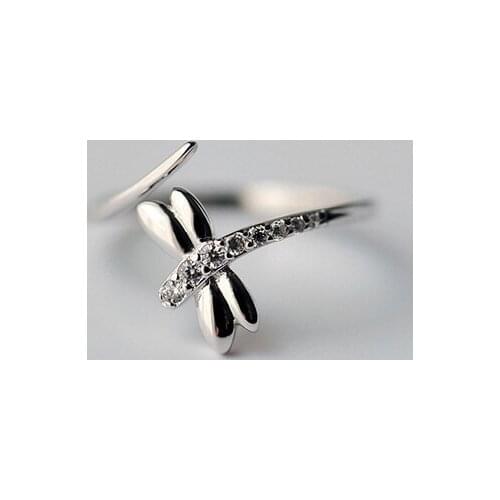 Simple Zircon Dragonfly Engagement Rings For Women S925 Sterling Silver Wedding Ring Opening CZ Jewelry Bague Bijoux