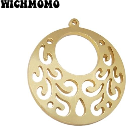 2019 New 2pieces/bag 43mm Gold Aluminium Alloy Wire Drawing Hollow Out Round Charms Pendant for DIY Necklace Earring Accessories