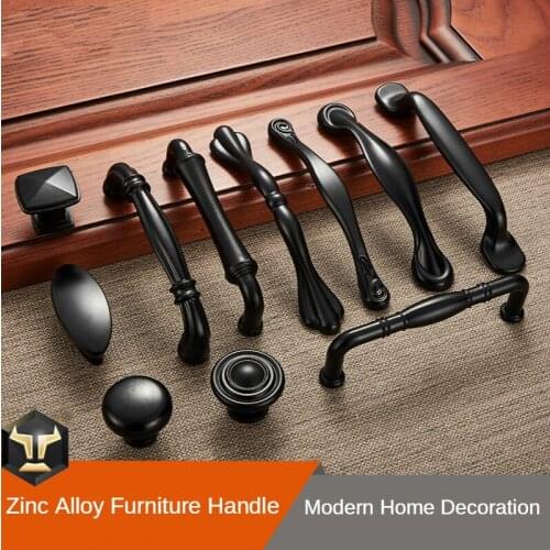 New Modern Black Furniture Handle American Zinc Alloy Kitchen Cabinet Door Handle Wardrobe Drawer Knob Home Decoration