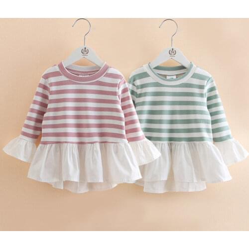 Korean Style Baby Girl Clothes Long Sleeve Striped T shirt Loose Casual Kids Tee Tops Toddler Tshirt BC105