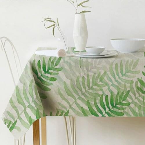Tropical Plants Decorative Tablecloth Green Leaf Dining Table Cover Linen Table Cloth For Kitchen Home Decor Rectangular