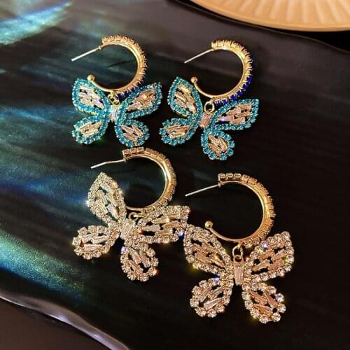 U-Magical Bling Bling Rhinestones Butterfly Dangle Earrings for Women Multicolor Crystal Imitation Wing Earrings Pendientes
