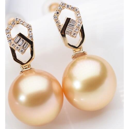 MADALENA SARARA 10-11mm Saltwater Pearl Women Earrings 18K Gold Rhombic Dangle Style Natural Southsea Pearl Earrings