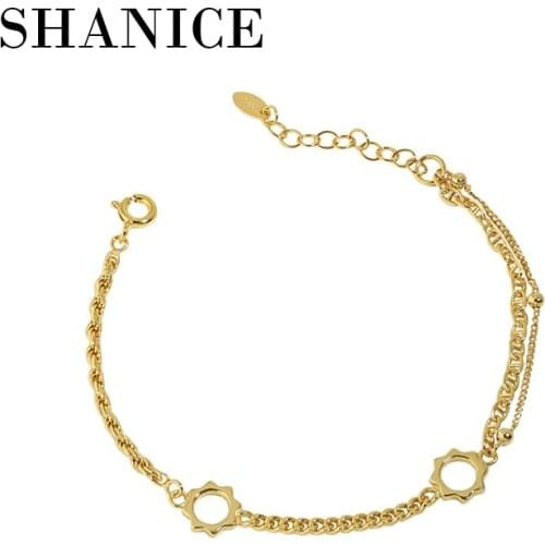 SHANICE 100% 925 Sterling Silver Bracelet For Women Minimalist wild sunflower double-layer chain Jewelry Party Accessories