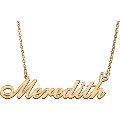 Love Heart Meredith Name Necklace for Women Stainless Steel Gold & Silver Nameplate Pendant Femme Mother Child Girls Gift