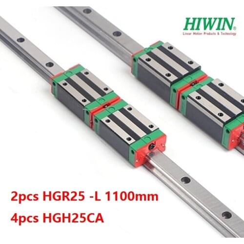 2pcs 100% Original New Hiwin HGR25 -L 1100mm linear rail + 4pcs HGH25CA linear narrow blocks for CNC router
