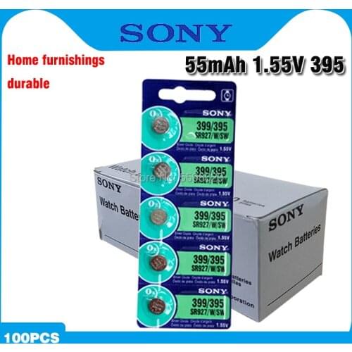100pcs/lot Sony 100% Original 395 SR927SW 399 SR927W AG7 LR927 1.55V Silver Oxide Watch Battery Watch Battery MADE IN JAPAN