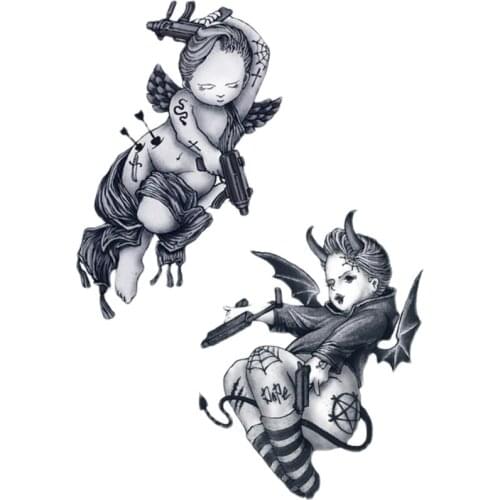 130MM×140MM black and white angel scar sexy suit tattoo stickers waterproof long-lasting girl cute and fresh