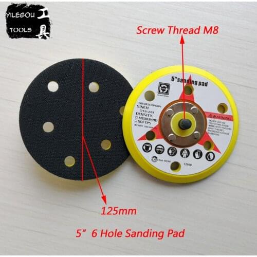 2 Pieces 5 Inches 6 Holes Flocking Sandpaper Sucker M8 Thread Self-adhesion 125mm Sanding Disc Backing Pad Power Sander Parts