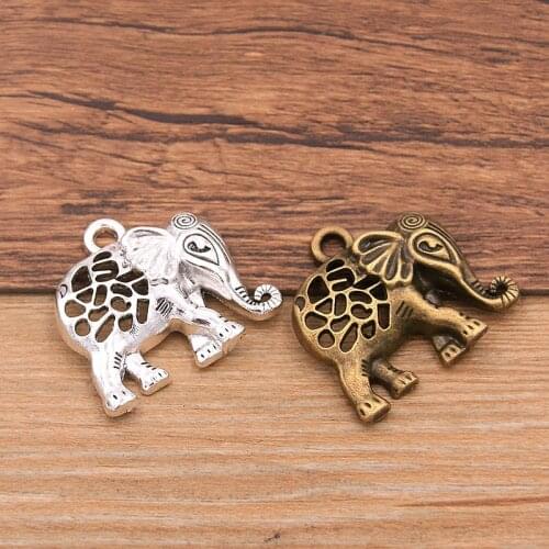 6PCS 26X29mm 2 Color Hollow Elephant Charms Animal Pendant Jewelry Metal Alloy DIY Necklace Bracelet Earrings Handwork Marking