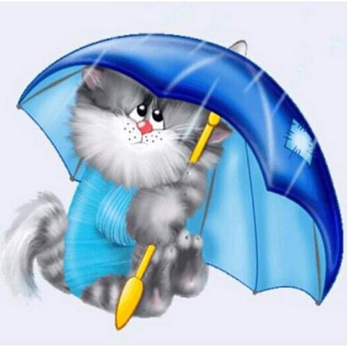 3D DIY Diamond Painting Cat Full Square Diamond Embroidery Cross Stitch Cute Cat Umbrella Drill Drawing Rhinestone