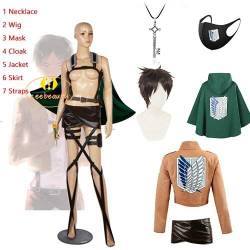 Attack on Titan Eren Yeager Cosplay Costume Cloak Jacket Skirt Belt Straps Anime Shingeki no Kyojin Eren Cosplay Wig Cape