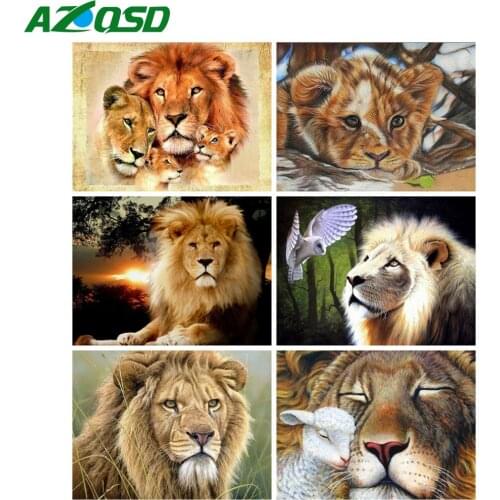 AZQSD Kits Diamond Painting Lion Cross Stitch 5D DIY Needlework Full Square Drill Diamond Embroidery Mosaic Animal Home Decor