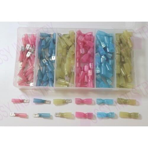 Freeshipping 150pcs MDD1.25 2 5-250 FDFD1.25 2 5-250 Heat Shrink Butt Splice Wire Connectors Cable Crimp Terminal 22-10AWG