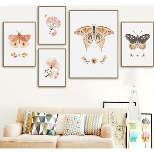 Bohemian Minimalism Flowers Butterfly Bee Wall Art Canvas Painting Nordic Posters And Prints Wall Pictures For Kids Room Decor