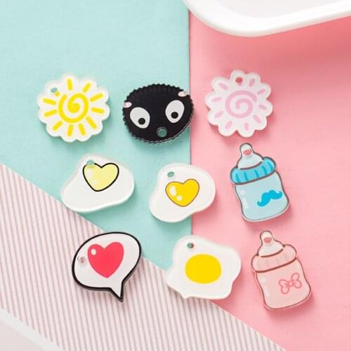 DIY Sun Egg KeyChain Accessories Double - Layer Cartoon Acrylic Jewelry Making Color Letter Bubble Milk Bottle Pendant Wholesale