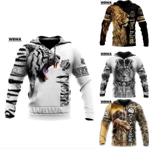 Brand Fashion Autumn lion Hoodies White Tiger Skin 3D All Over Printed Mens Sweatshirt Unisex Zip Pullover Casual Jacket