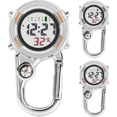 Clip on Digital Carabiner Watch with Compass Multi-function Outdoor Sports Watches Anti-oxidation Shock Resistance Anti-scratch