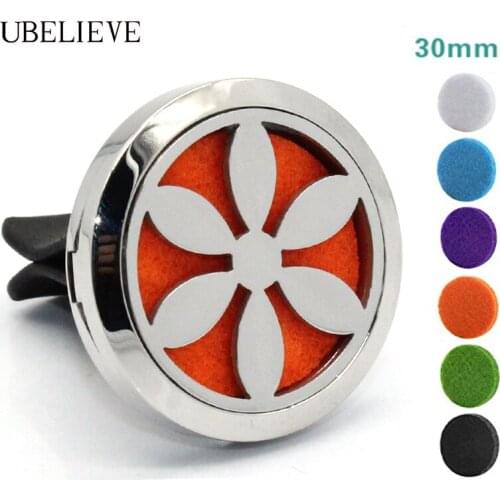 Flower Car Vent Clip Diffuser Locket 30mm Magnet Stainless Steel Aromatherapy Locket For Car Hollow Car Freshener Clip With Pad