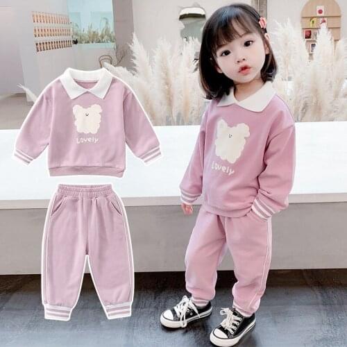 Childrens Clothing 2021 Spring Autumn New Infant Baby Sportswear Female Baby Cartoons Sweater Casual Pants Two-piece Girls Suit