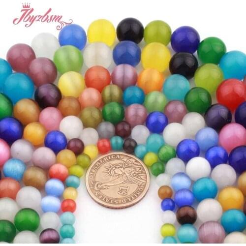 Smooth Multicolor Round Cat Eye Cyrstal Glass Stone Loose Beads 6.8.10mm for DIY Women Men Necklace Bracelet Jewelry Making 15"