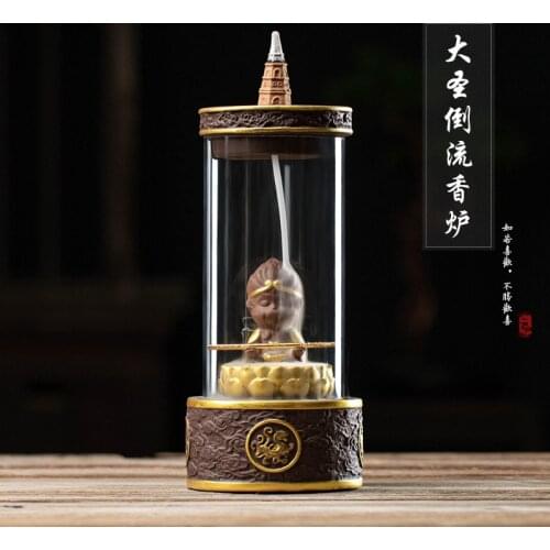 Zen Fashion Little monk Backflow Incense Burner Clear Cover Ceramic Crafts Teahouse Ornaments Beautiful Home Decor Cone Censer