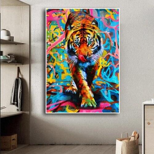 Graffiti Animal Art Tiger Oil Painting on Canvas Wall Art Posters Prints Wall Pictures for Living Room Home Wall Cuadros Decor