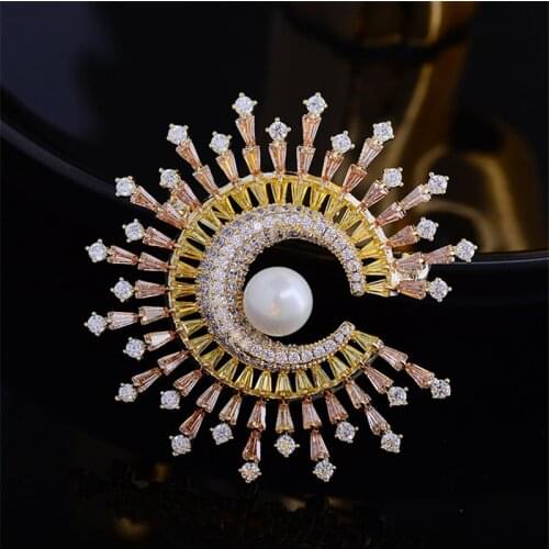 Beautiful Zircon Brooches Pins Yellow Pink Flower Brooch Pin Fashion Lapel Pin for Women Big Corsage Christmas Gift broche femme