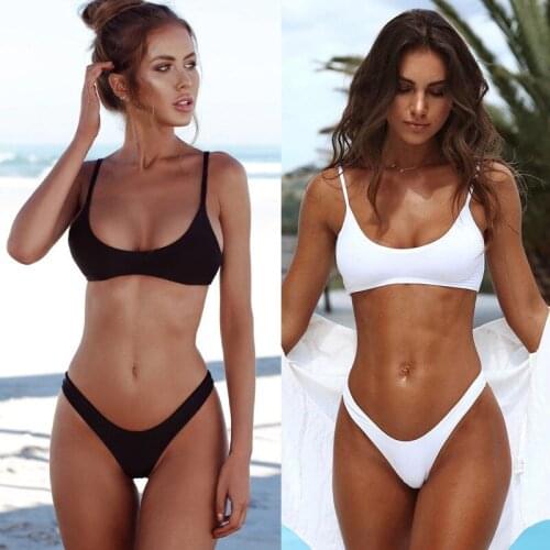 Summer Hot Sale New Women Bikini Set Push-up Solid Unpadded Bra Swimsuit Swimwear Triangle Bather Suit Swimming biquini 2Pcs Set