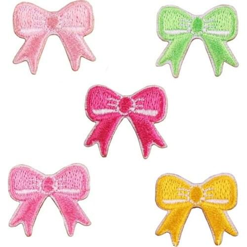Maxsin Fun 10PCS Cute Small Bow Patches Clothing Embroidery Iron On Applique for Kids Dress Clothes Cheap Patchs for DIY