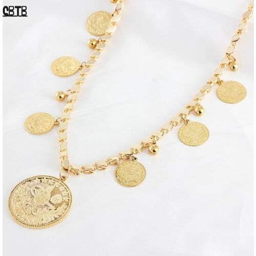 Fashion New Arab Turkish Coin Islamic Pendant 60cm Long Gold Women Exquisite Necklace Jewelry Accessories Wholesale