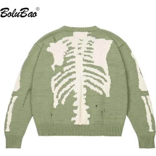 BOLUBAO Mens European and American Street Sweater Male Jacquard Knitted Pullover Hip-Hop Loose Long-Sleeved Sweater Men