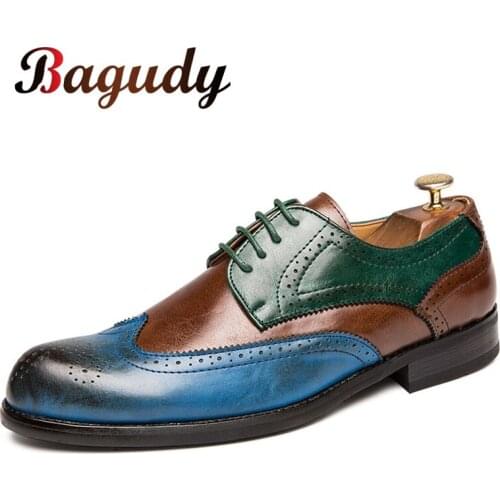 Brand Luxury Leather Lace Up Mens Wedding Dress Shoes Fashion Bullock Shoes Business Shoes male Office Oxford Shoes Size 38-47