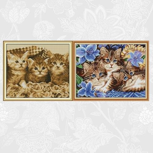 The three kittens Animal Embroider DIY Hand Needlework Sets Printed On Canvas DMC 14CT 11CT Chinese Cross Stitch kits